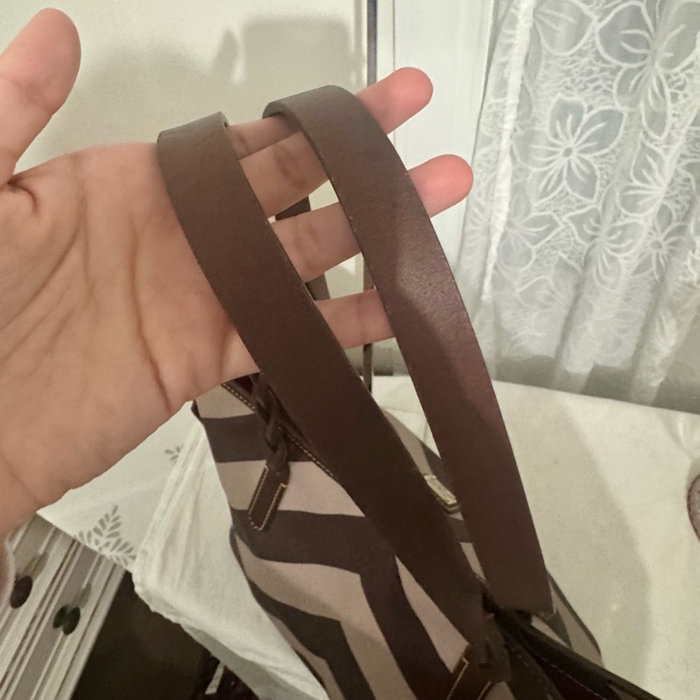 Dooney & Bourke Chocolate and Beige Chevron Tote - Picture 7 of 11